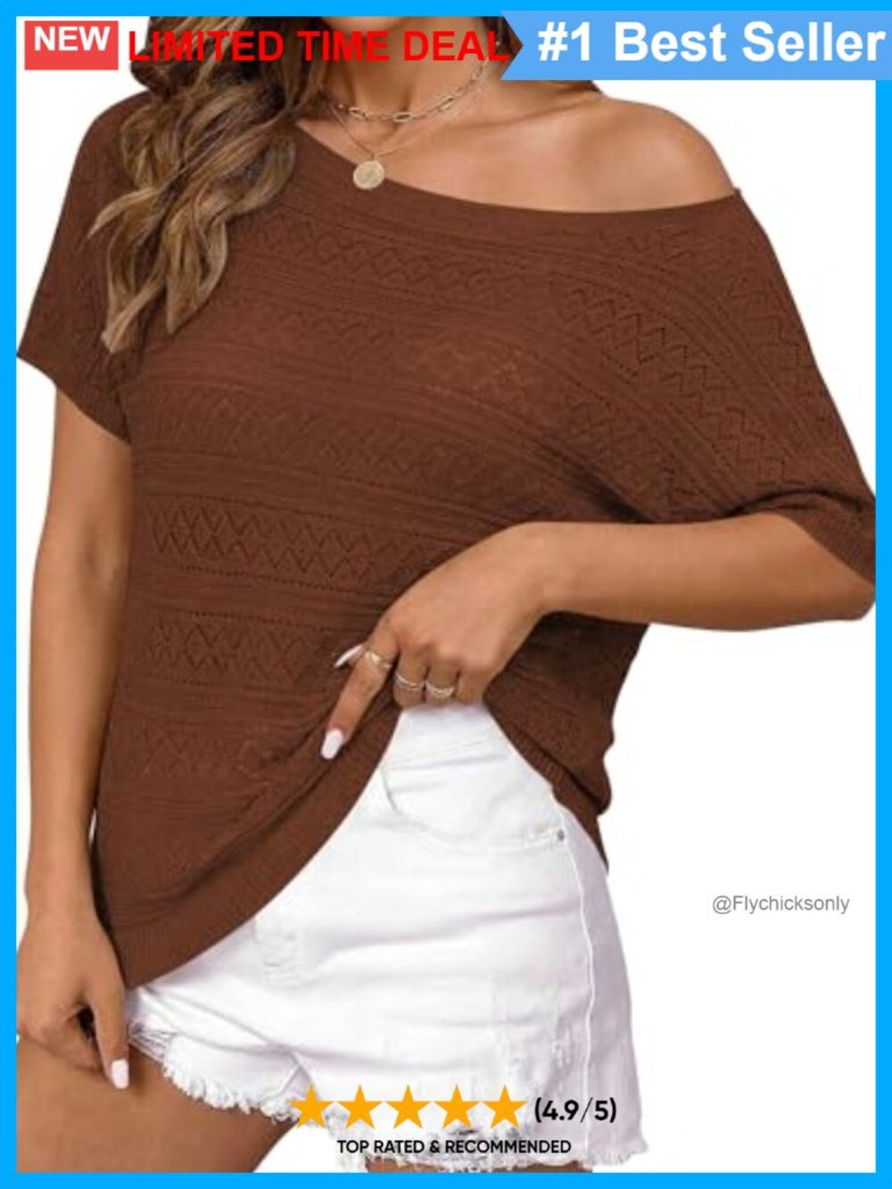 Crochet Off Shoulder Short Sleeve Knit Top Sweater
